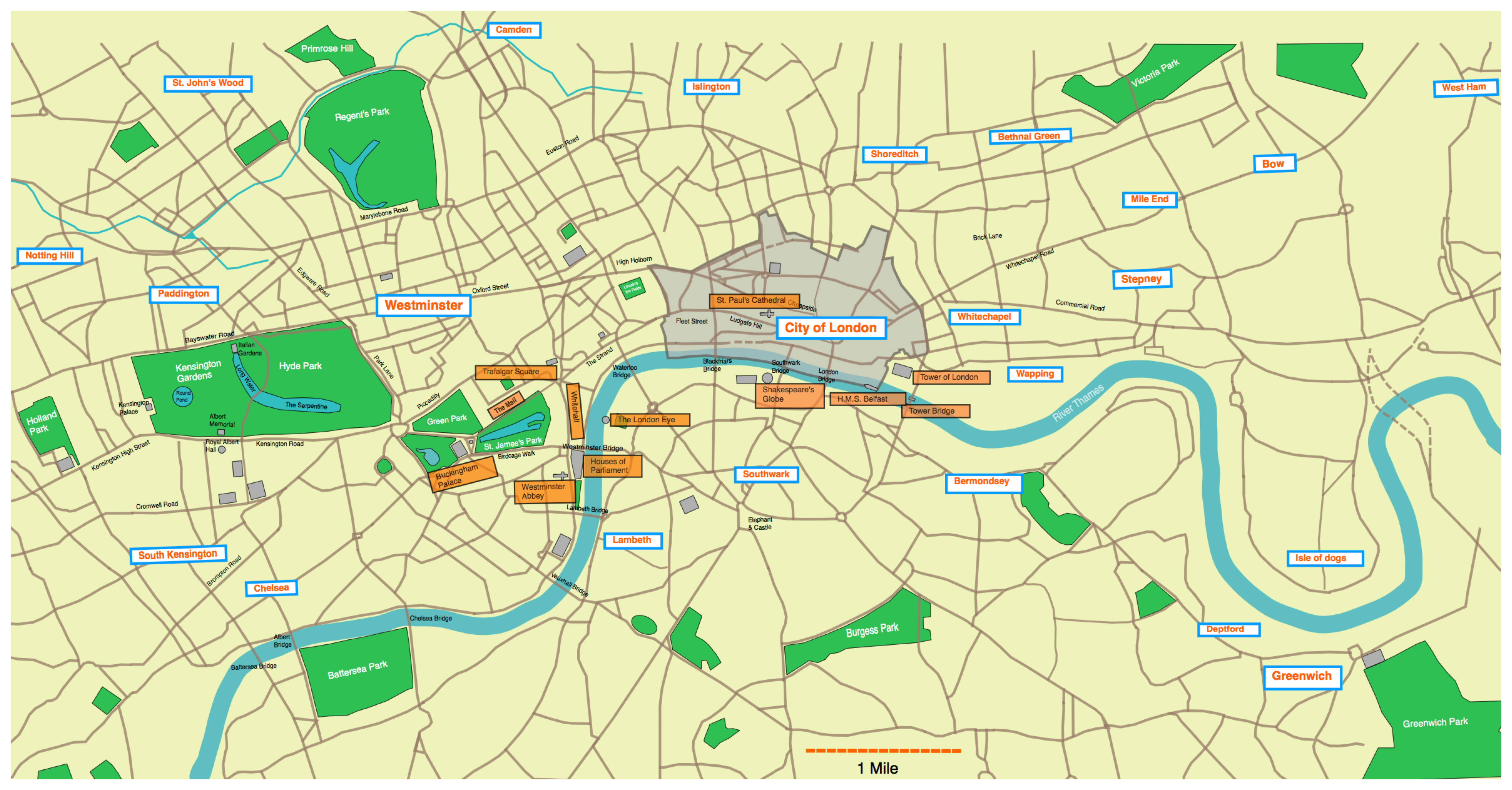 Map of Central London Parks and Landmarks